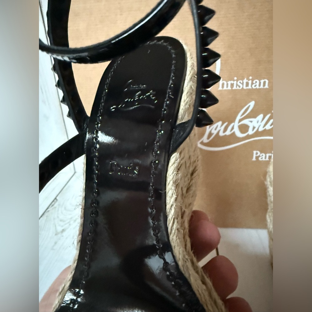 Christian Louboutin Mafaldina Spike Platform Espadrille Wedge Black Sz 36 - Picture 10 of 16